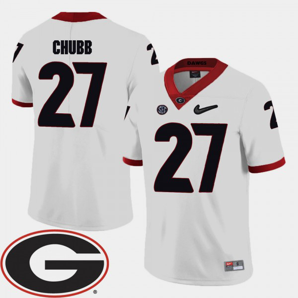 Men's #27 Nick Chubb Georgia Bulldogs For College Football 2018 SEC Patch Jersey - White